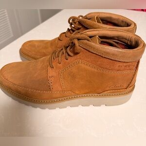 Clarks Men's Barnes Plain Comfort Oxfords Boots Size 12M Tan Leather Ortholite